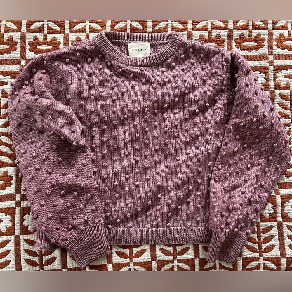 Misha & Puff popcorn crew merino sweater in antique rose, size Large